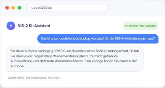 Aktuelle NIS360-Ansicht: KI-Assistent