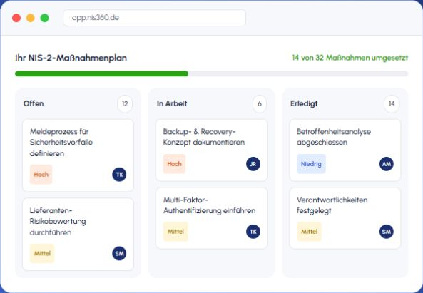 Aktuelle Ansicht der NIS360-Plattform