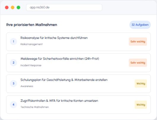 Aktuelle NIS360-Ansicht: Maßnahmenplan